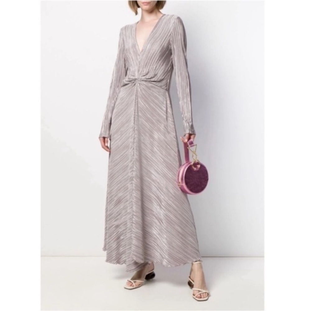 Mango Silver Pleated  Asymmetrical Maxi Dress Size 4